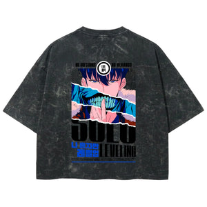 Playera streetwear premium de anime y gaming ExtraLife MX, corte boxy deluxe mineral wash heavyweight en color Acid Wash, moda urbana mexicana de culto.