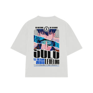 Playera streetwear premium de anime y gaming ExtraLife MX, corte boxy oversized drop shoulder heavyweight en color Deep Black y Off-White, moda urbana mexicana de culto.