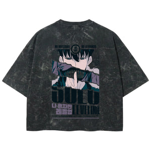 Playera streetwear premium de anime y gaming ExtraLife MX, corte boxy deluxe mineral wash heavyweight en color Acid Wash, moda urbana mexicana de culto.