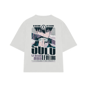 Playera streetwear premium de anime y gaming ExtraLife MX, corte boxy oversized drop shoulder heavyweight en color Deep Black y Off-White, moda urbana mexicana de culto.