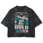Playera streetwear premium de anime y gaming ExtraLife MX, corte boxy deluxe mineral wash heavyweight en color Acid Wash, moda urbana mexicana de culto.