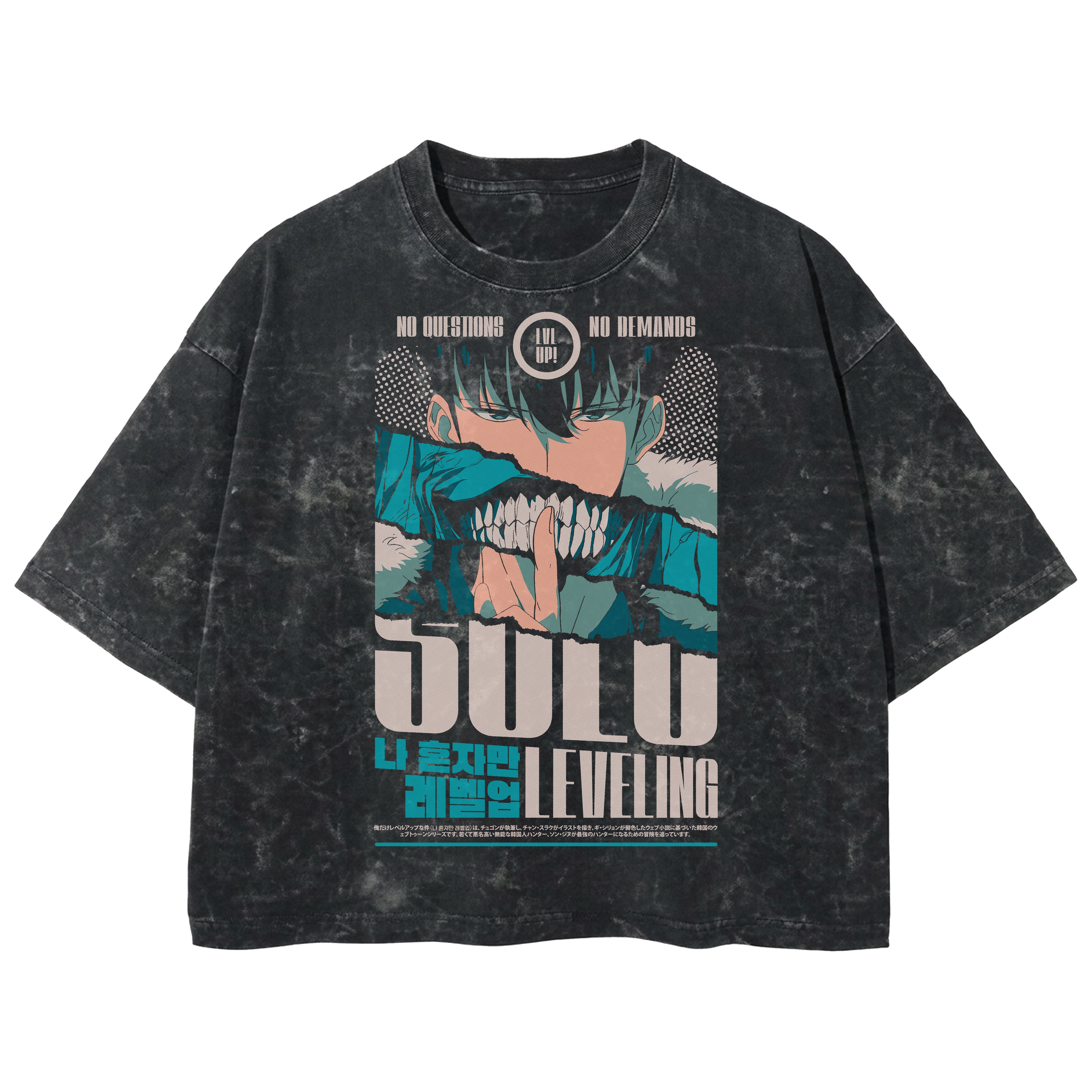 Playera streetwear premium de anime y gaming ExtraLife MX, corte boxy deluxe mineral wash heavyweight en color Acid Wash, moda urbana mexicana de culto.