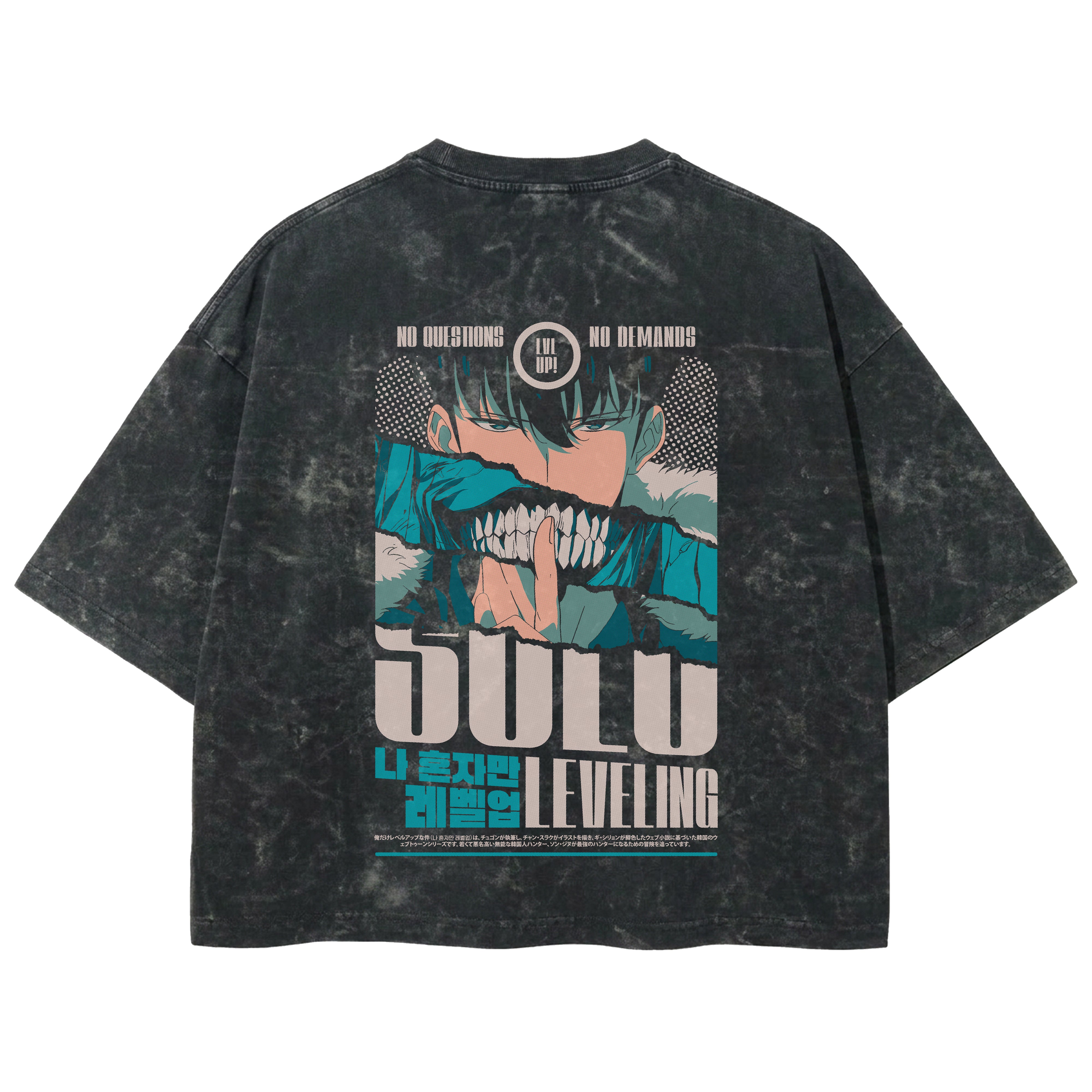 Playera streetwear premium de anime y gaming ExtraLife MX, corte boxy deluxe mineral wash heavyweight en color Acid Wash, moda urbana mexicana de culto.