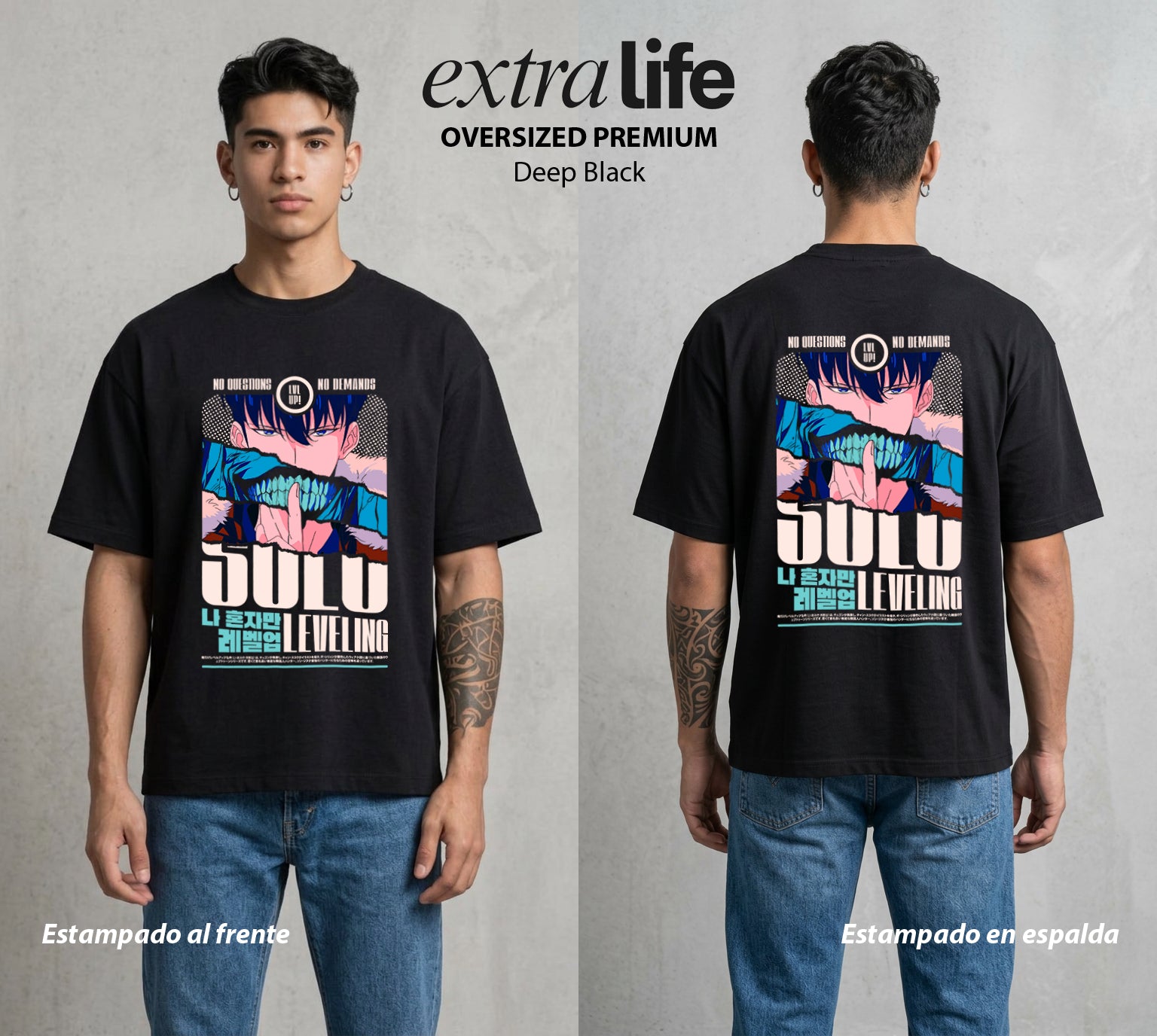 El Cazador en Ascenso | El Rey de las Sombras #04676 - Playera Oversized Premium | Deep Black - Foto en modelo