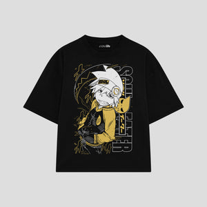Playera streetwear premium de anime y gaming ExtraLife MX, corte boxy oversized drop shoulder heavyweight en color Deep Black y Off-White, moda urbana mexicana de culto.