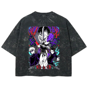 Playera streetwear premium de anime y gaming ExtraLife MX, corte boxy deluxe mineral wash heavyweight en color Acid Wash, moda urbana mexicana de culto.