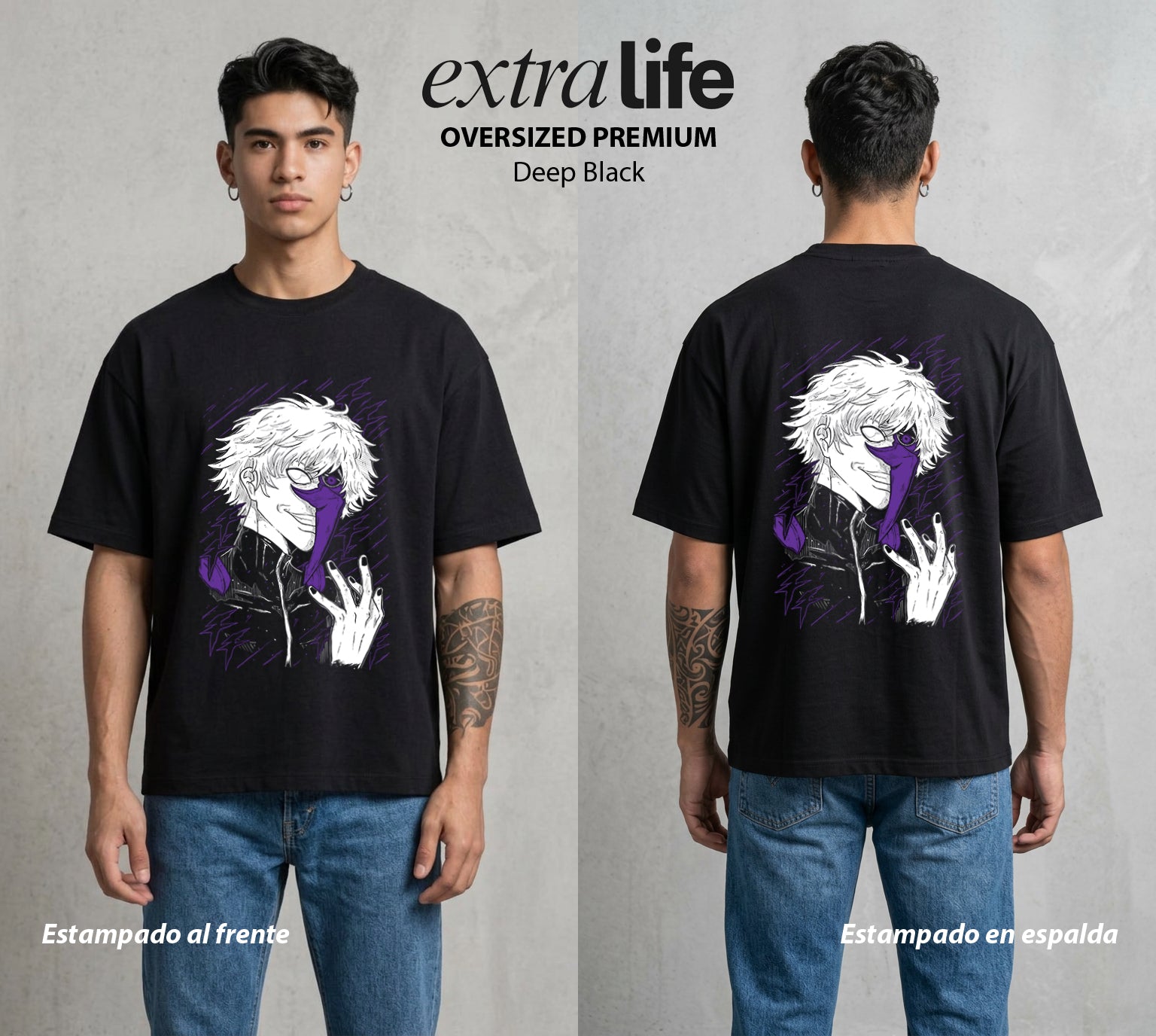 El Mundo de los Ghouls | Medio Ghoul #04681 - Playera Oversized Premium | Deep Black - Foto en modelo