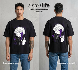El Mundo de los Ghouls | Medio Ghoul #04681 - Playera Oversized Premium | Deep Black - Foto en modelo