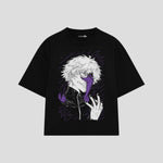 Playera streetwear premium de anime y gaming ExtraLife MX, corte boxy oversized drop shoulder heavyweight en color Deep Black y Off-White, moda urbana mexicana de culto.