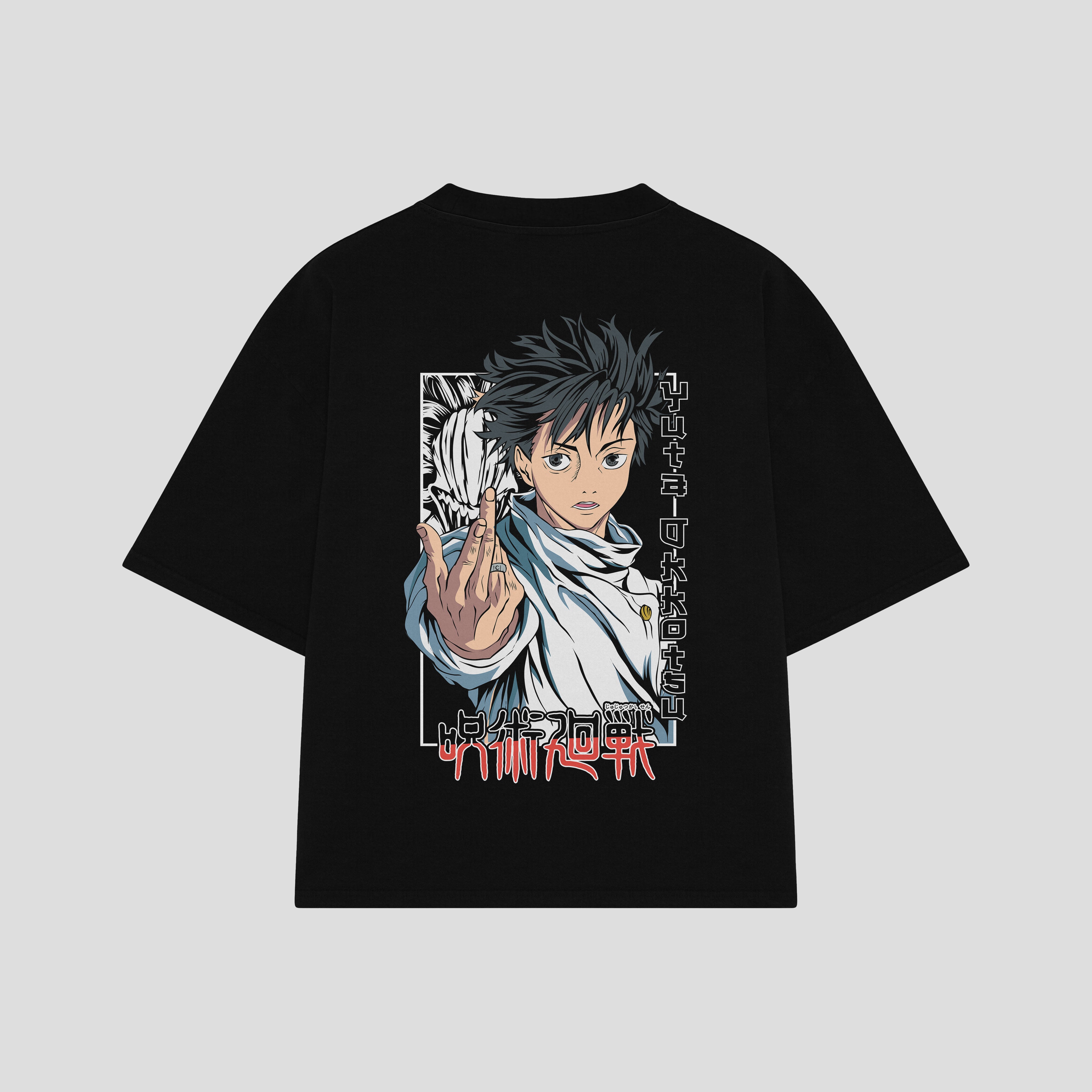 Playera streetwear premium de anime y gaming ExtraLife MX, corte boxy oversized drop shoulder heavyweight en color Deep Black y Off-White, moda urbana mexicana de culto.