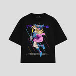 Playera streetwear premium de anime y gaming ExtraLife MX, corte oversized drop shoulder ligero y fresco en color Deep Black y Off-White, moda urbana mexicana de culto.