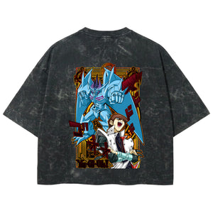 Playera streetwear premium de anime y gaming ExtraLife MX, corte boxy deluxe mineral wash heavyweight en color Acid Wash, moda urbana mexicana de culto.