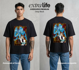 El Duelo de los Destinos | Dios del Tormento #04688 - Playera Oversized Premium | Deep Black - Foto en modelo
