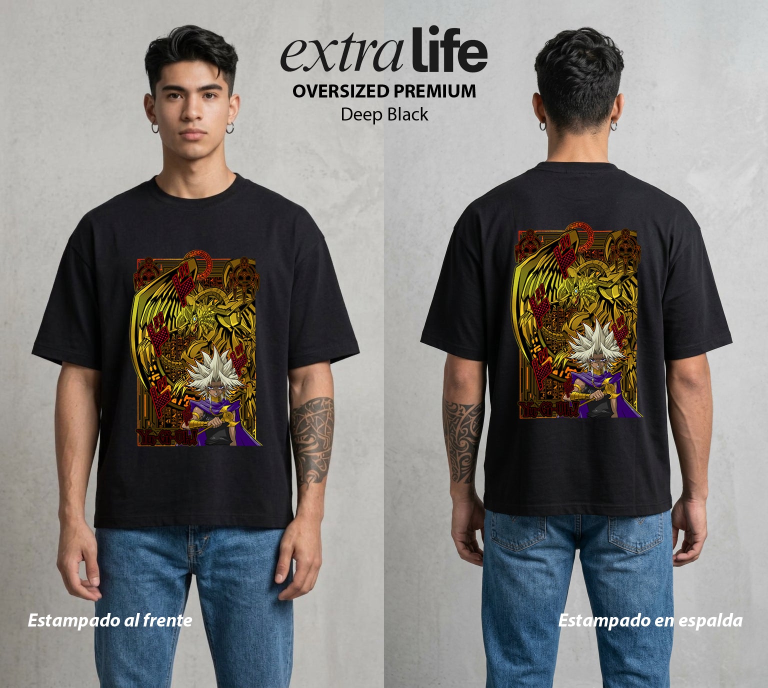 El Duelo de los Destinos | Dragón Alado del Sol #04690 - Playera Oversized Premium | Deep Black - Foto en modelo