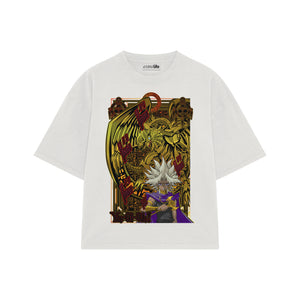 Playera streetwear premium de anime y gaming ExtraLife MX, corte boxy oversized drop shoulder heavyweight en color Deep Black y Off-White, moda urbana mexicana de culto.
