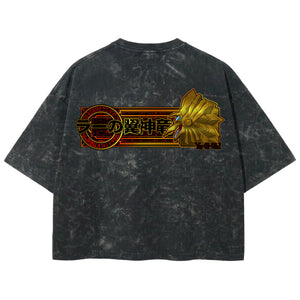 Playera streetwear premium de anime y gaming ExtraLife MX, corte boxy deluxe mineral wash heavyweight en color Acid Wash, moda urbana mexicana de culto.