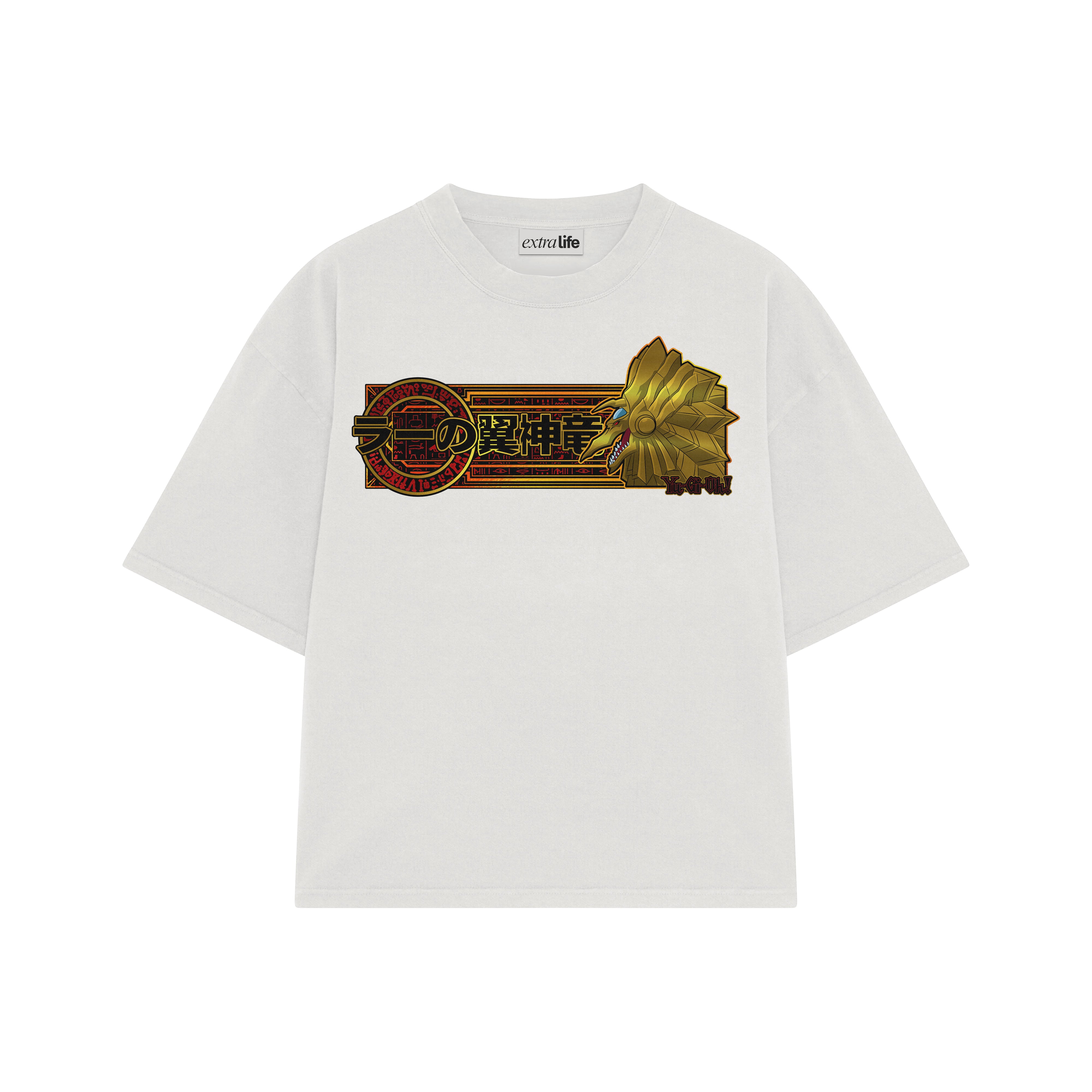 Playera streetwear premium de anime y gaming ExtraLife MX, corte boxy oversized drop shoulder heavyweight en color Deep Black y Off-White, moda urbana mexicana de culto.