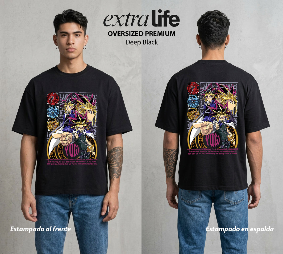 El Duelo de los Destinos | Faraón del Juego #04692 - Playera Oversized Premium | Deep Black - Foto en modelo