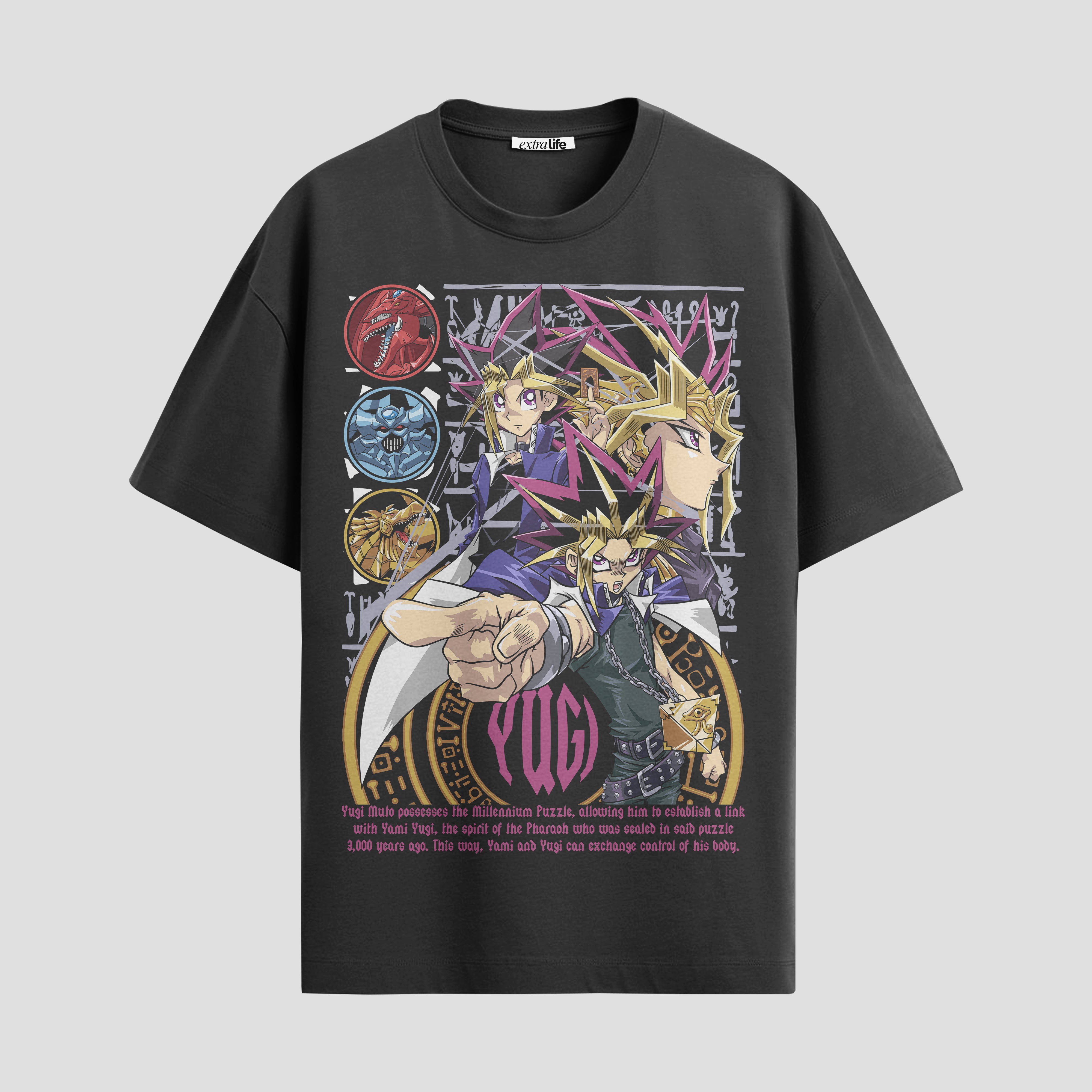 Playera urbana de anime y gaming ExtraLife MX, corte Standard Fit unisex ligero y transpirable en color Deep Black y Pure White, ropa de uso diario para gym y casual.