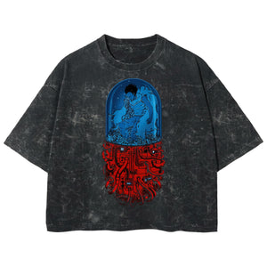 Playera streetwear premium de anime y gaming ExtraLife MX, corte boxy deluxe mineral wash heavyweight en color Acid Wash, moda urbana mexicana de culto.