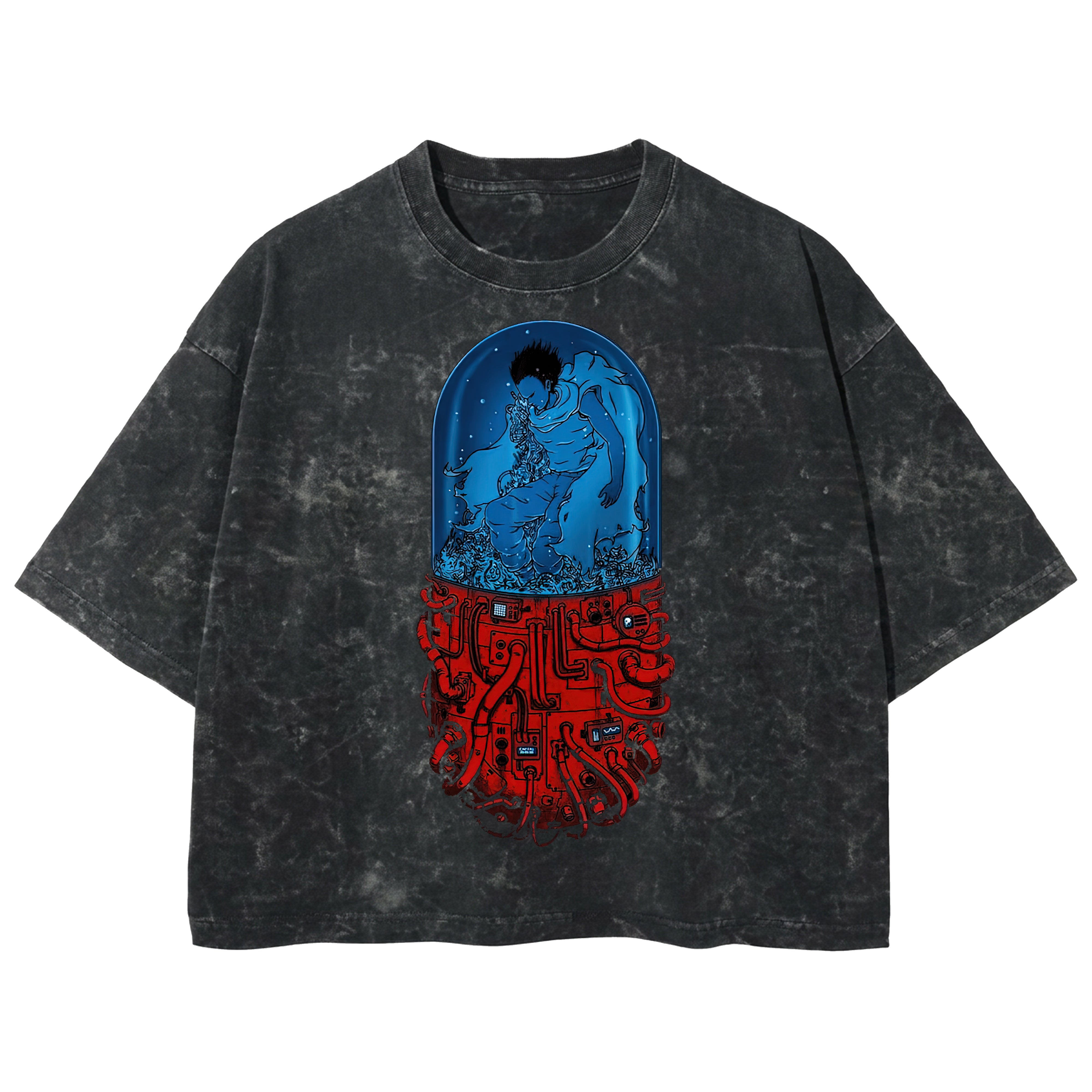 Playera streetwear premium de anime y gaming ExtraLife MX, corte boxy deluxe mineral wash heavyweight en color Acid Wash, moda urbana mexicana de culto.