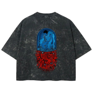 Playera streetwear premium de anime y gaming ExtraLife MX, corte boxy deluxe mineral wash heavyweight en color Acid Wash, moda urbana mexicana de culto.