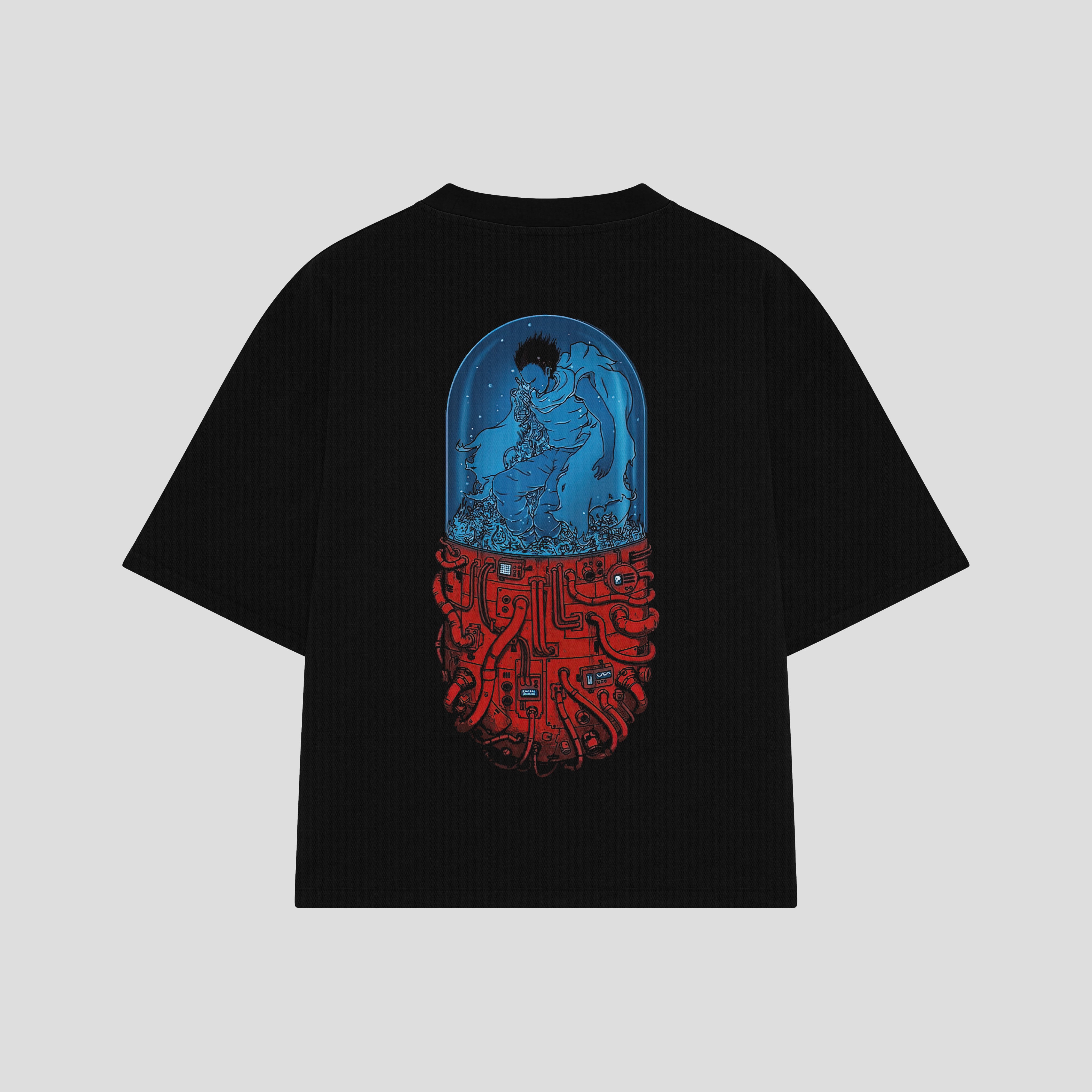 Playera streetwear premium de anime y gaming ExtraLife MX, corte boxy oversized drop shoulder heavyweight en color Deep Black y Off-White, moda urbana mexicana de culto.