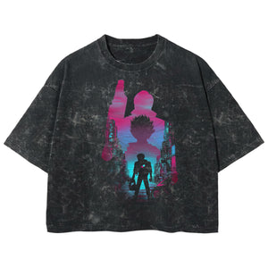 Playera streetwear premium de anime y gaming ExtraLife MX, corte boxy deluxe mineral wash heavyweight en color Acid Wash, moda urbana mexicana de culto.