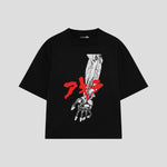 Playera streetwear premium de anime y gaming ExtraLife MX, corte boxy oversized drop shoulder heavyweight en color Deep Black y Off-White, moda urbana mexicana de culto.