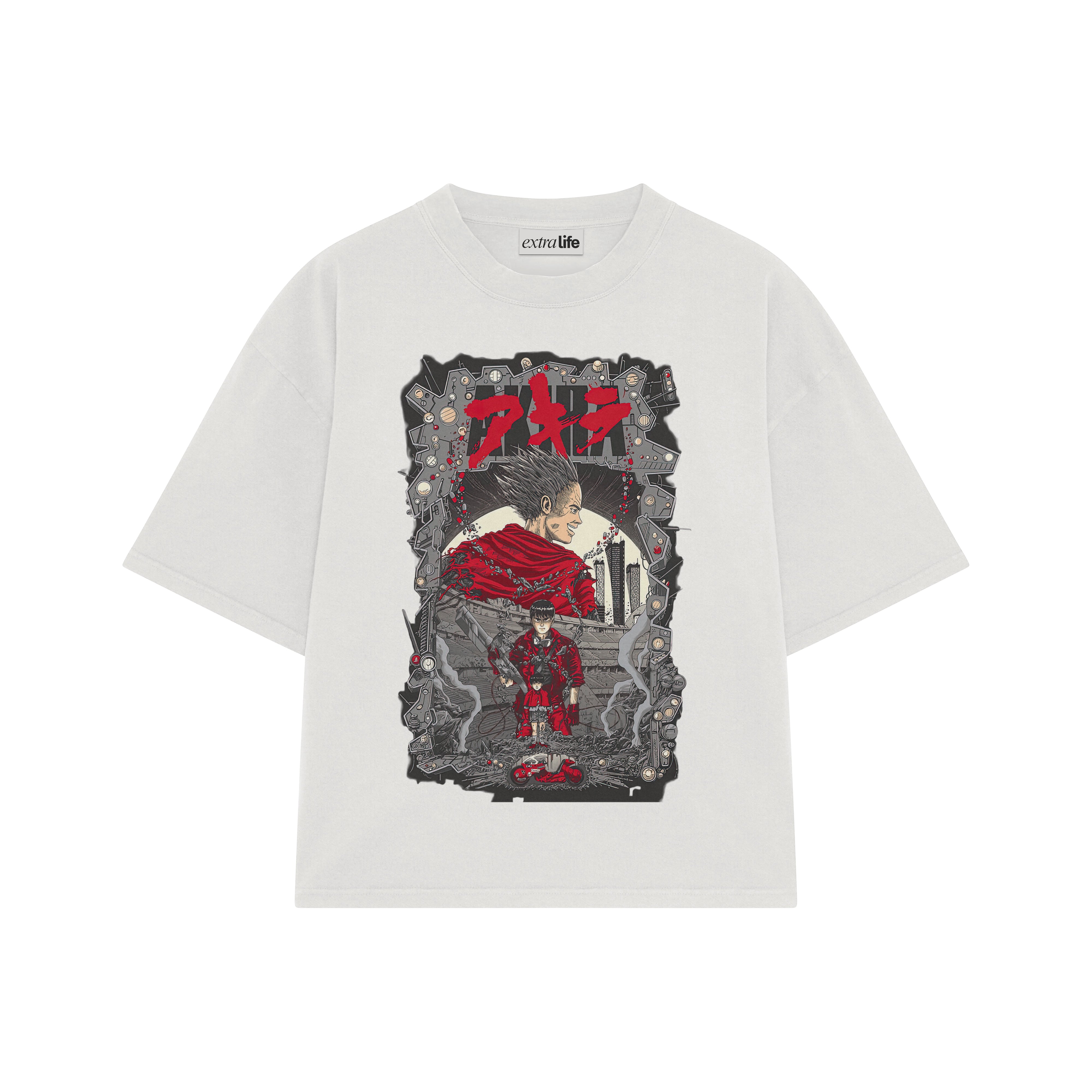 Playera streetwear premium de anime y gaming ExtraLife MX, corte boxy oversized drop shoulder heavyweight en color Deep Black y Off-White, moda urbana mexicana de culto.