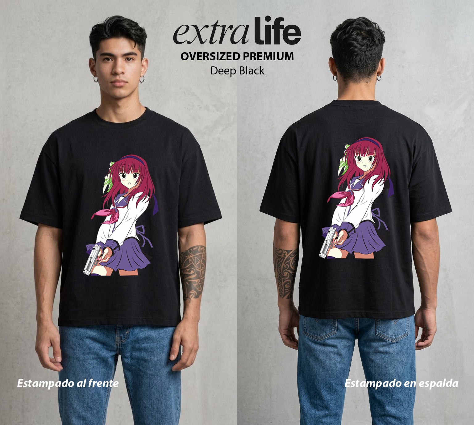 Después de la Vida | Latido del Más Allá #04708 - Playera Oversized Premium | Deep Black - Foto en modelo