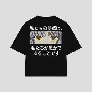 Playera streetwear premium de anime y gaming ExtraLife MX, corte oversized drop shoulder ligero y fresco en color Deep Black y Off-White, moda urbana mexicana de culto.