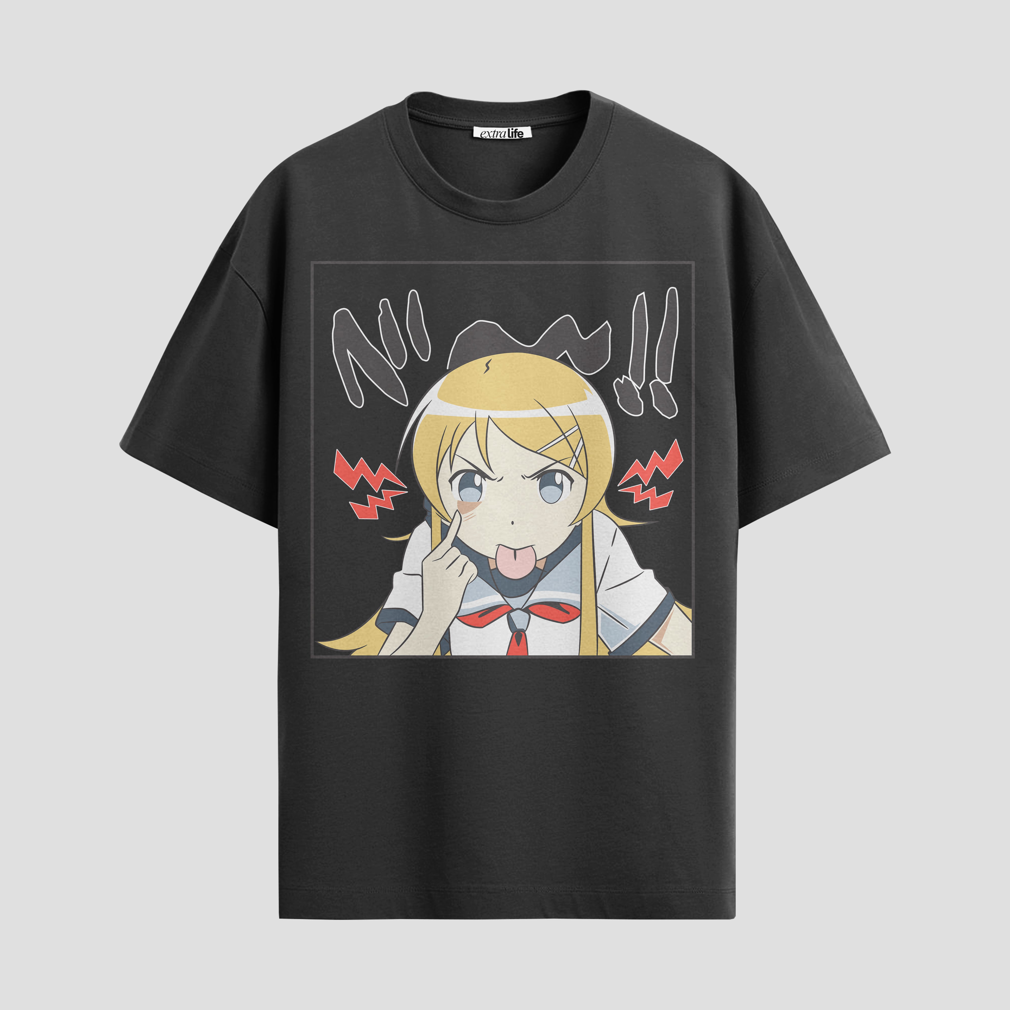 Playera urbana de anime y gaming ExtraLife MX, corte Standard Fit unisex ligero y transpirable en color Deep Black y Pure White, ropa de uso diario para gym y casual.