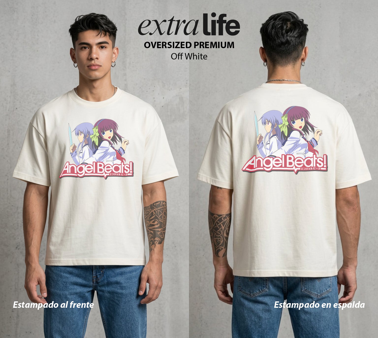 Después de la Vida | Rebeldía Celestial #04711 - Playera Oversized Premium | Off White - Foto en modelo