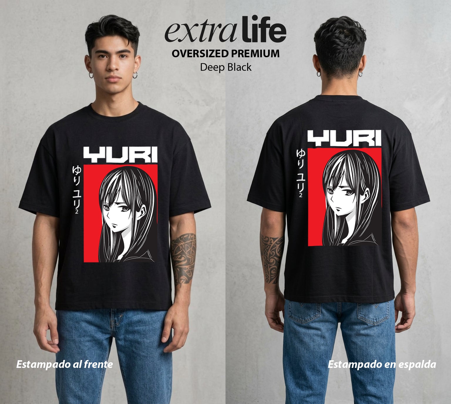Después de la Vida | Despedida del Alma #04712 - Playera Oversized Premium | Deep Black - Foto en modelo