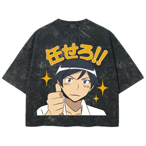 Playera streetwear premium de anime y gaming ExtraLife MX, corte boxy deluxe mineral wash heavyweight en color Acid Wash, moda urbana mexicana de culto.