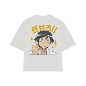 Playera streetwear premium de anime y gaming ExtraLife MX, corte boxy oversized drop shoulder heavyweight en color Deep Black y Off-White, moda urbana mexicana de culto.