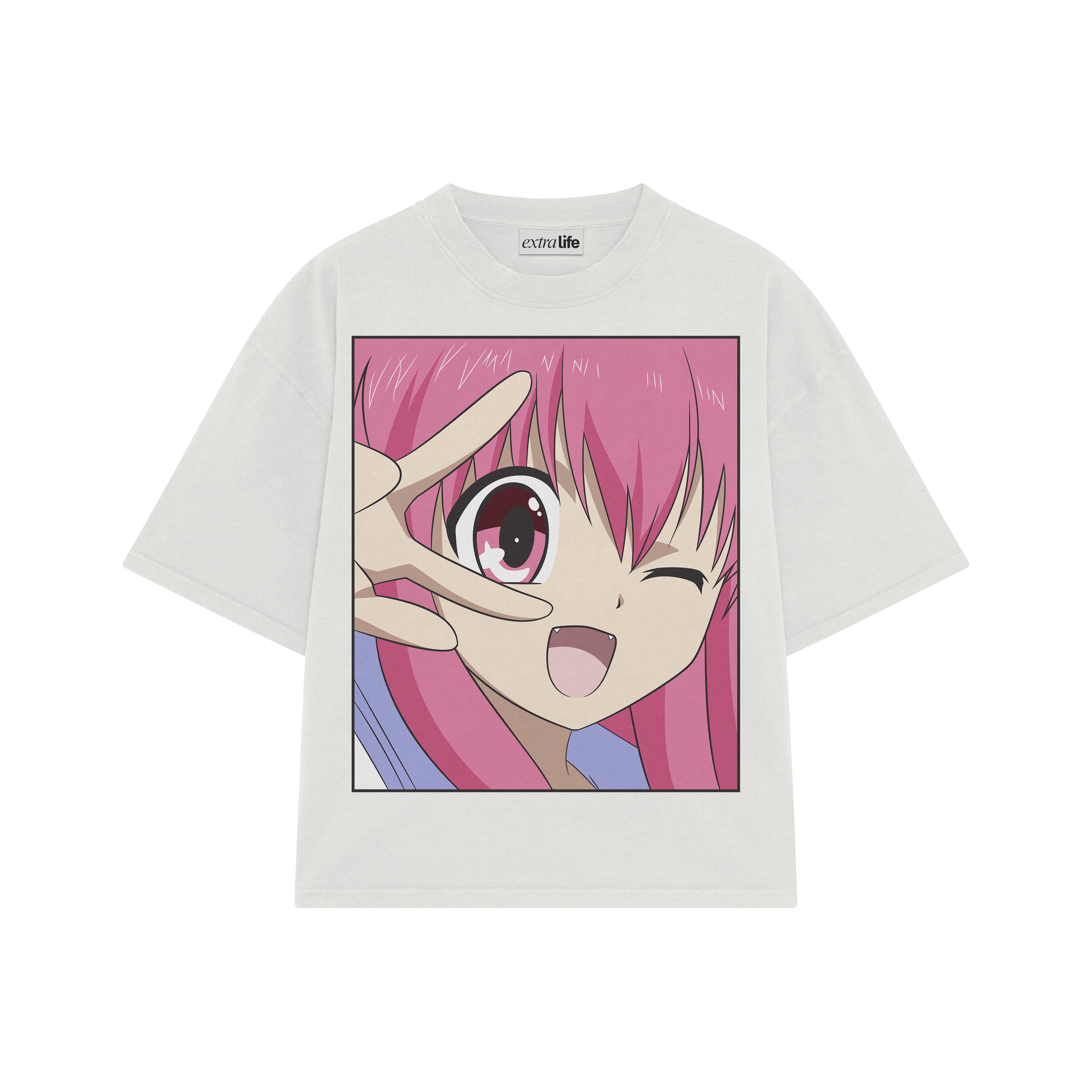 Playera streetwear premium de anime y gaming ExtraLife MX, corte boxy oversized drop shoulder heavyweight en color Deep Black y Off-White, moda urbana mexicana de culto.