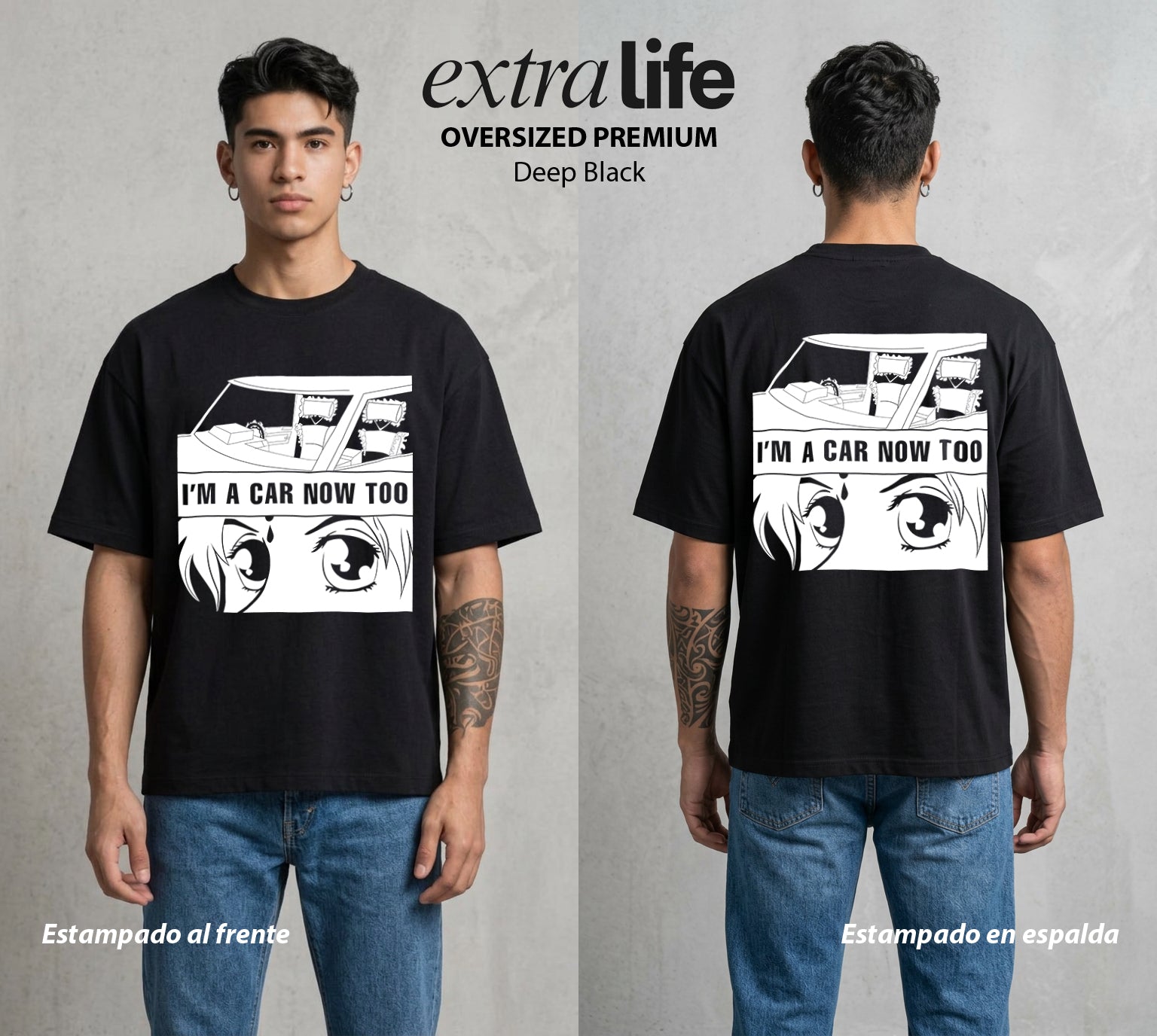 Después de la Vida | Frente del Alma #04715 - Playera Oversized Premium | Deep Black - Foto en modelo