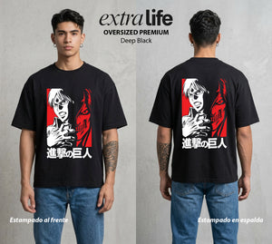 Mas Alla del Muro | El Último Refugio #04720 - Playera Oversized Premium | Deep Black - Foto en modelo
