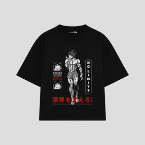 Playera streetwear premium de anime y gaming ExtraLife MX, corte boxy oversized drop shoulder heavyweight en color Deep Black y Off-White, moda urbana mexicana de culto.