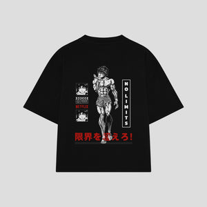 Playera streetwear premium de anime y gaming ExtraLife MX, corte boxy oversized drop shoulder heavyweight en color Deep Black y Off-White, moda urbana mexicana de culto.