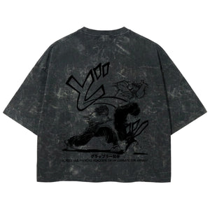 Playera streetwear premium de anime y gaming ExtraLife MX, corte boxy deluxe mineral wash heavyweight en color Acid Wash, moda urbana mexicana de culto.