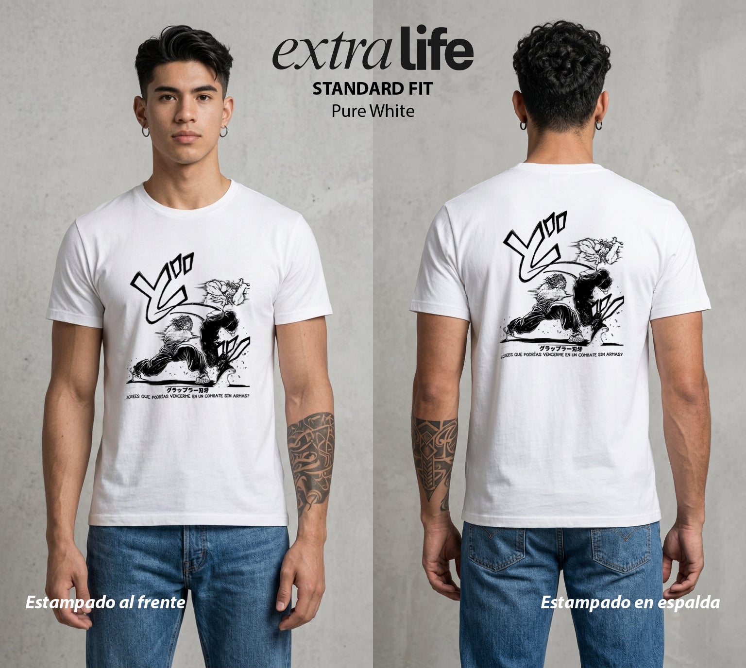 Los Combatientes del Submundo | Fuerza Pura Blanca #04722 - Playera Standard Fit | Pure White - Foto en modelo