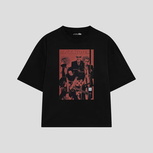 Playera streetwear premium de anime y gaming ExtraLife MX, corte boxy oversized drop shoulder heavyweight en color Deep Black y Off-White, moda urbana mexicana de culto.