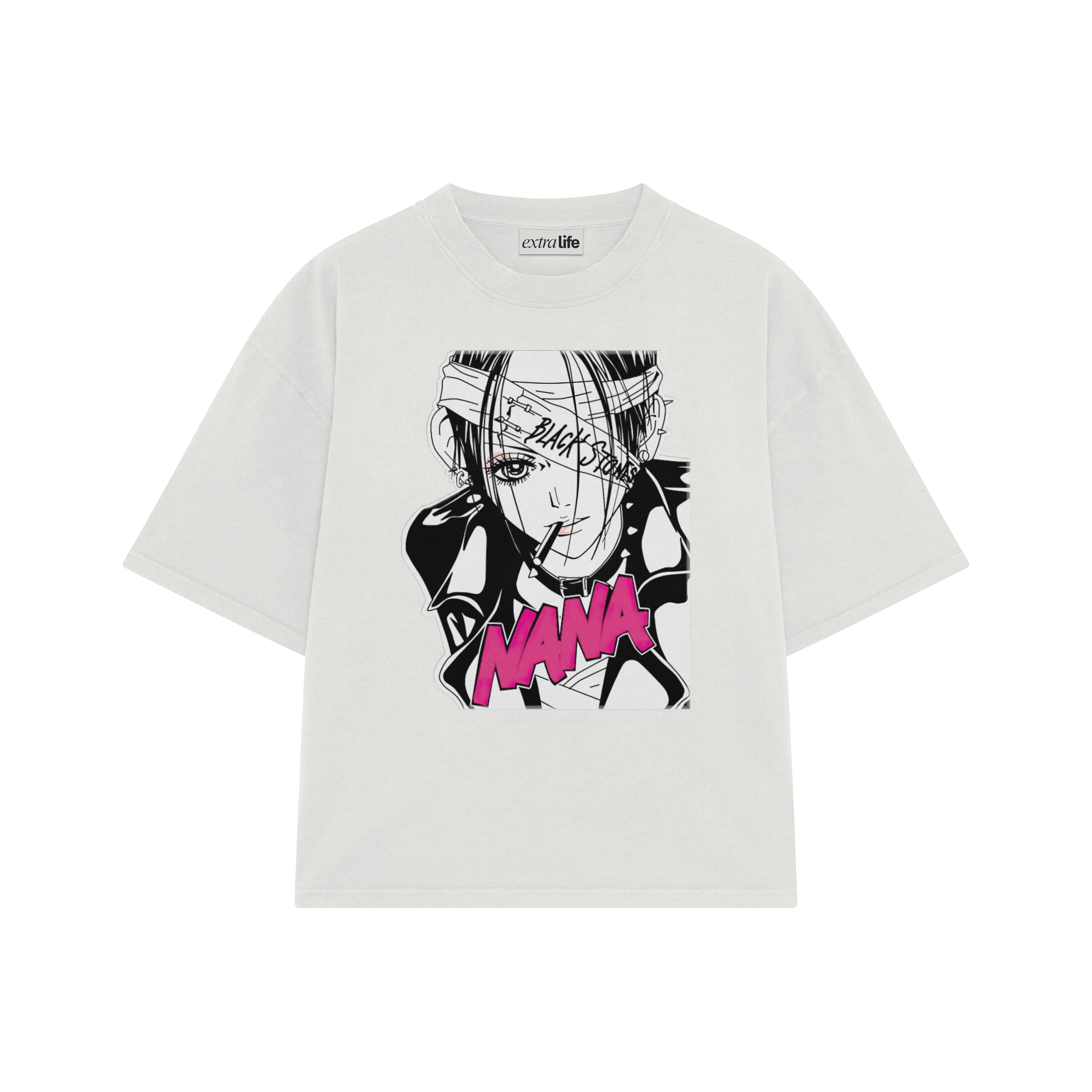 Playera streetwear premium de anime y gaming ExtraLife MX, corte boxy oversized drop shoulder heavyweight en color Deep Black y Off-White, moda urbana mexicana de culto.