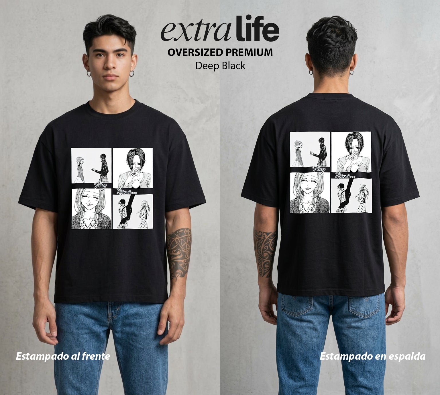 Dos Destinos Un Nombre | Alma del Punk #04728 - Playera Oversized Premium | Deep Black - Foto en modelo