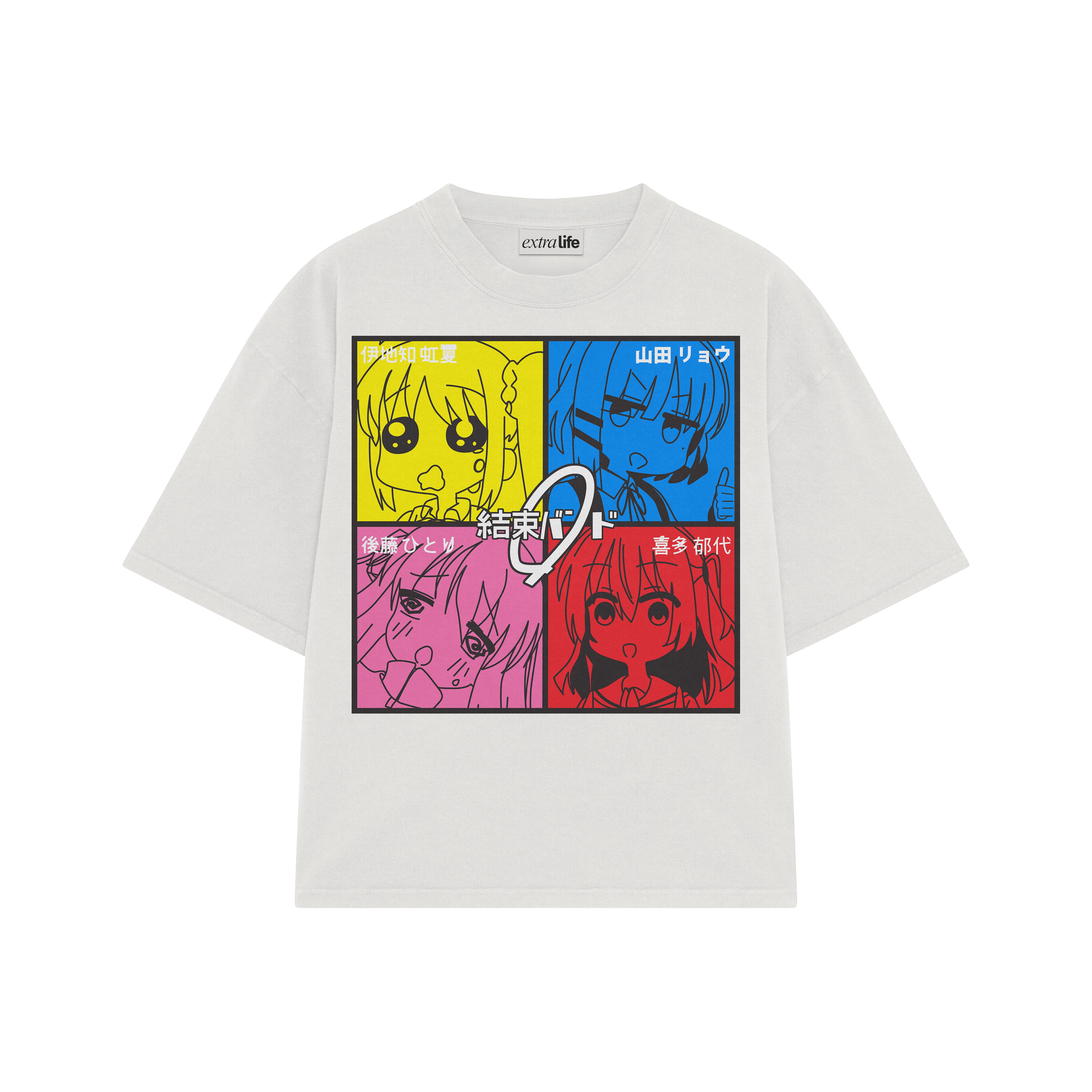 Playera streetwear premium de anime y gaming ExtraLife MX, corte boxy oversized drop shoulder heavyweight en color Deep Black y Off-White, moda urbana mexicana de culto.