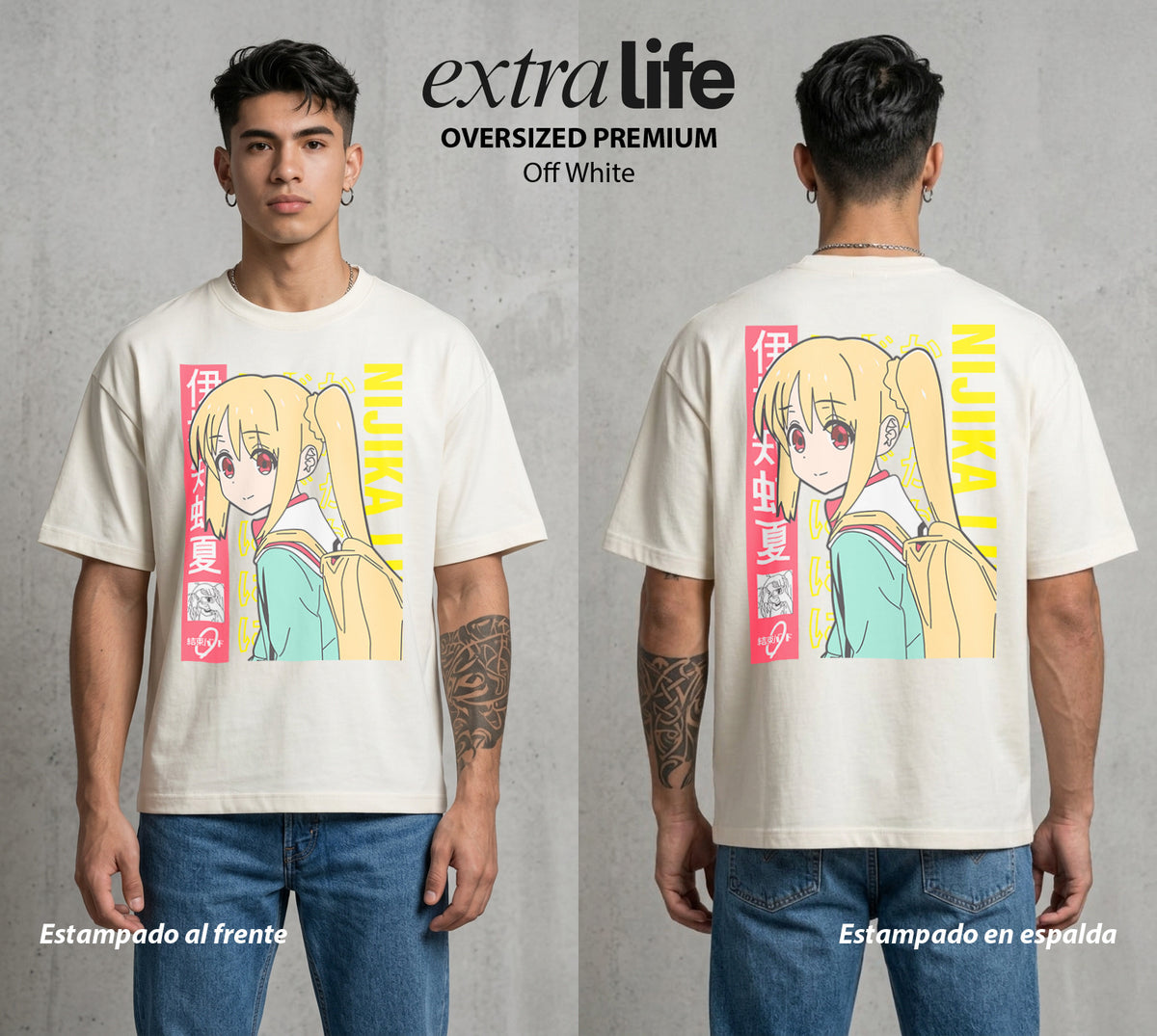 Del Cuarto al Escenario | Backstage Nerviosa #04737 - Playera Oversized Premium | Off White - Foto en modelo