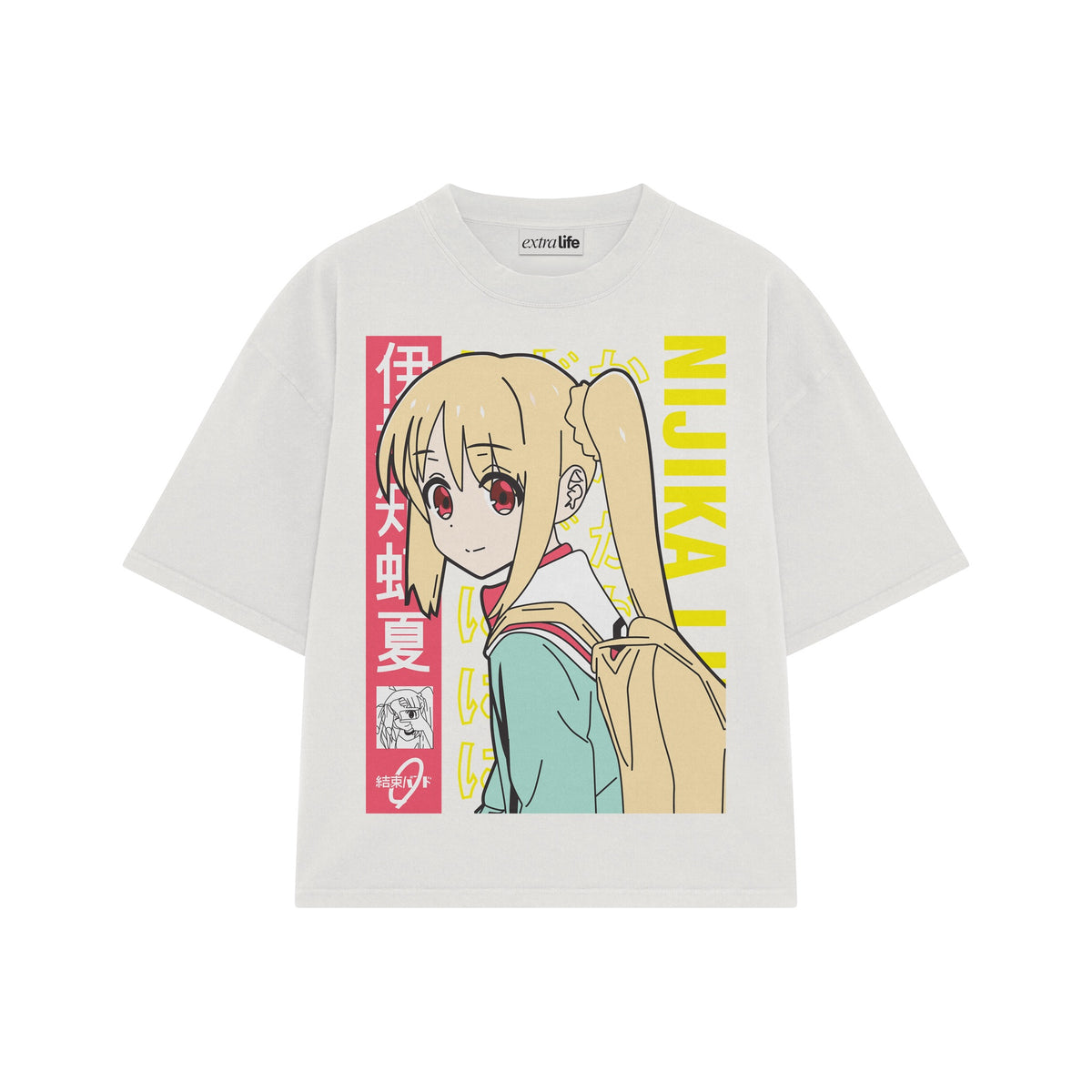Playera streetwear premium de anime y gaming ExtraLife MX, corte oversized drop shoulder ligero y fresco en color Deep Black y Off-White, moda urbana mexicana de culto.